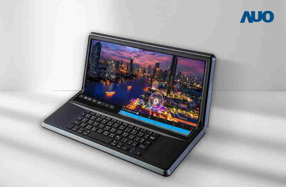 至成国际14.6吋Micro LED折迭显示屏幕，，，搭配半径4mm的弯折绞炼，，，以及高画素、、、高亮度、、、高对比度的显示技术特点，，，即便在大视角下仍保有绝佳色相与亮度